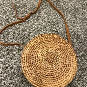 Round Rattan Shoulder Purse for Women Handwoven brown